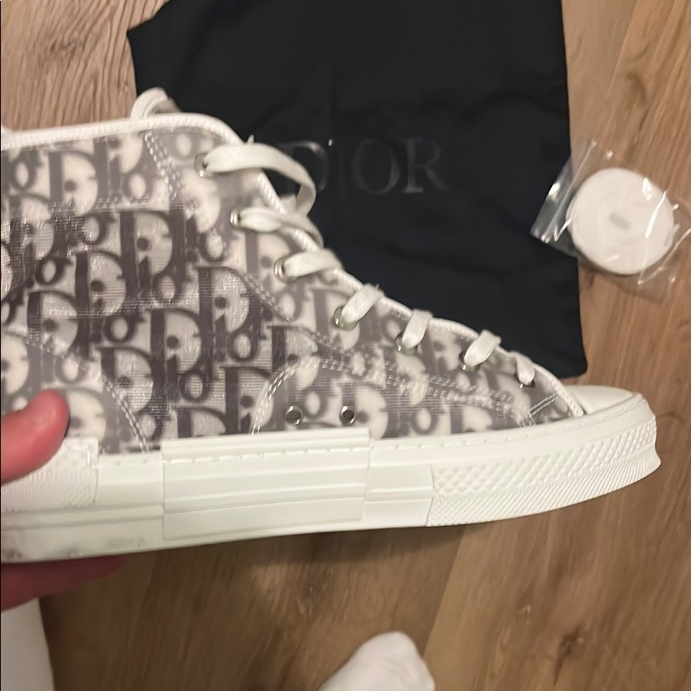 Dior Monogram High-Top Sneakers in Black and Cream - Picture 5 of 6